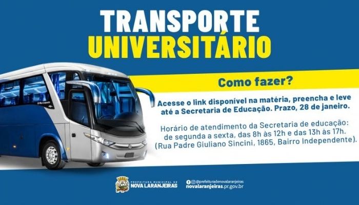 Nova Laranjeiras - Cadastro transporte universitário 2022 